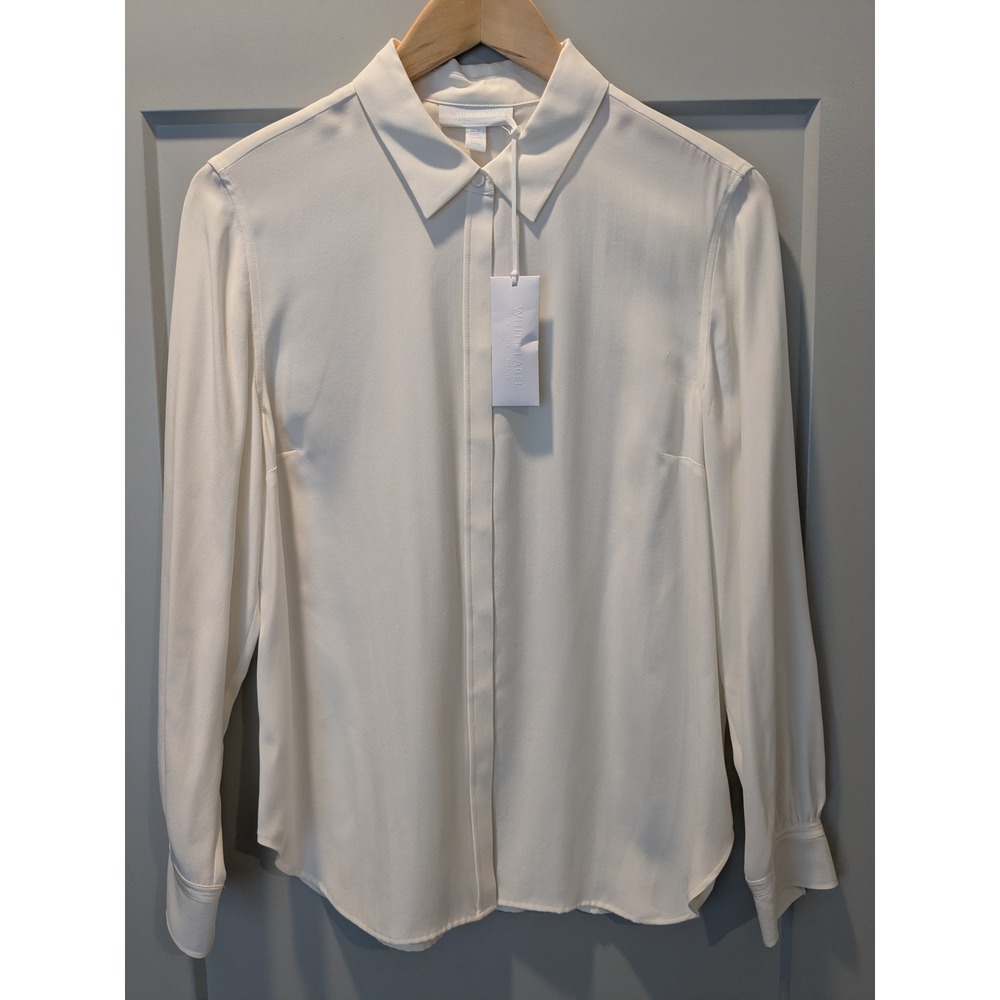 NWT The White Company White Label‎ Silk Shirt Ivory Button Up L/S Top Sz 10